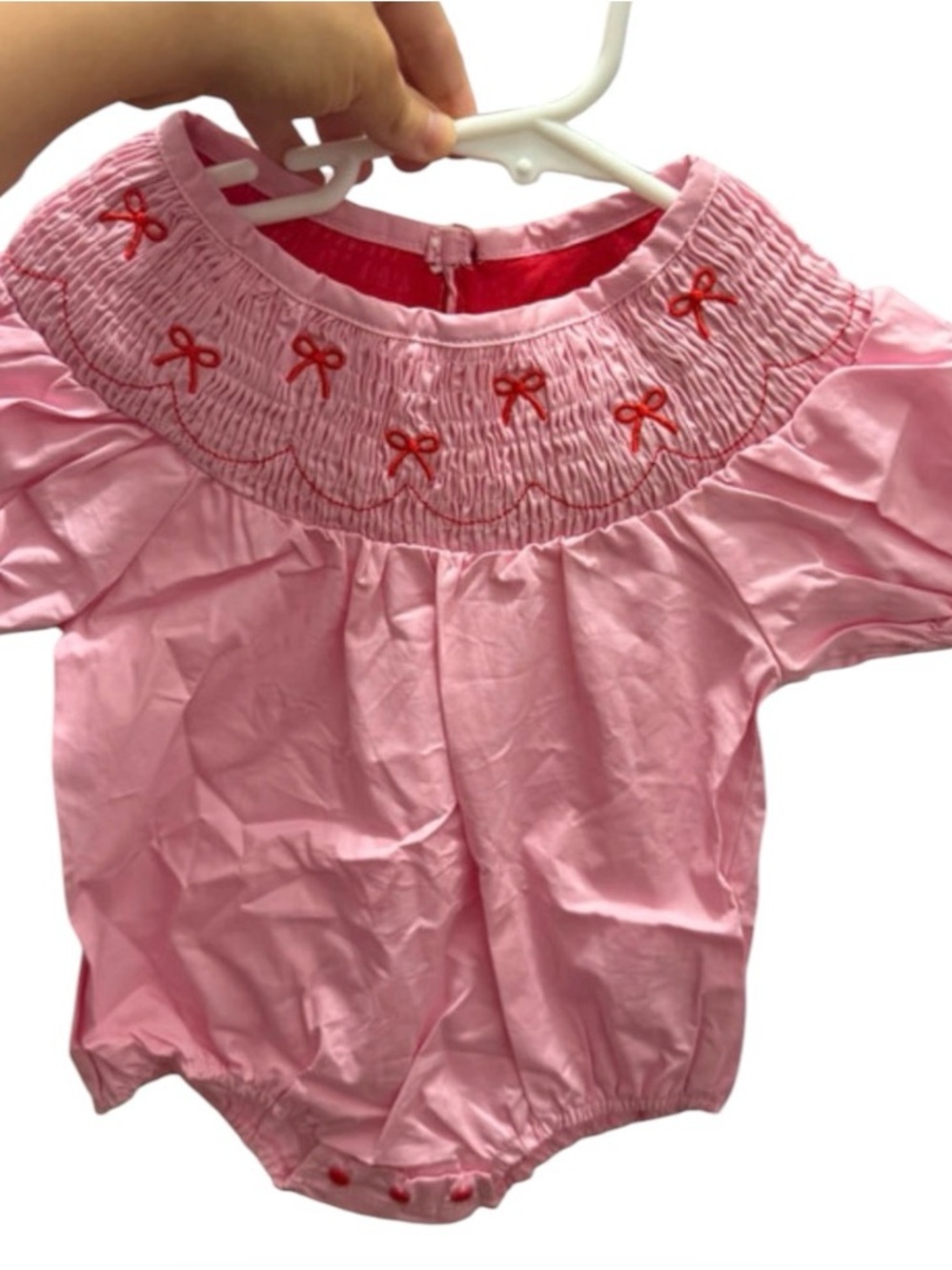 Classic Pink Smocked Bow Baby One-Piece